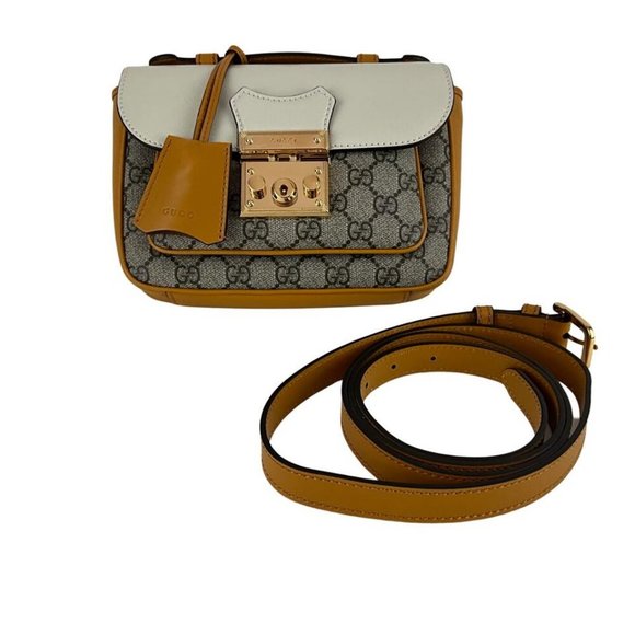 Gucci Women's GG Interlocking Monogram Flap Strap Shoulder Bag Yellow Sz S - Picture 1 of 9